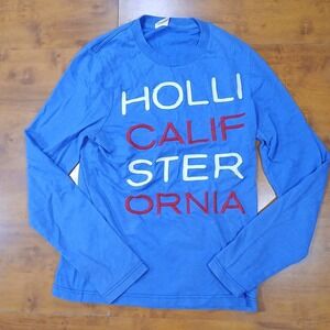 Hollister Graphic Tee Mens Small Blue Long Sleeve California Spell Out Excellent